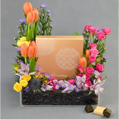 Beautiful Flowers with Chocolate Box