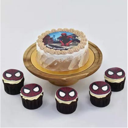 Spiderman Birthday Chocolate Cake With Cupcakes