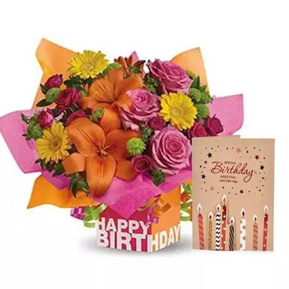 Birthday Flower Arrangement with Greeting Card